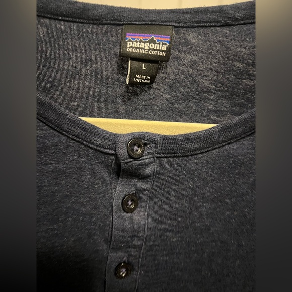 Patagonia Men’s Organic Cotton Henley Long Sleeve Shirt Navy Blue Size L Cozy - Picture 6 of 9
